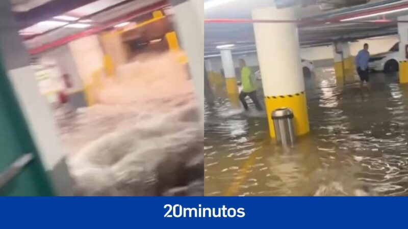 Un hombre graba una impactante inundación en un parking con pasillos convertidos en ‘cascadas’